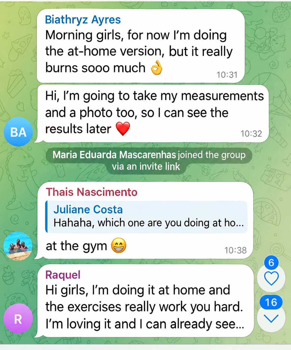 Customer messages about their exercise routines