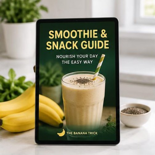 Illustrative cover for bonus 2: Smoothie and Snack Guide, in The Banana Trick branding